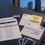 Editorial flat-lay photo comparing Berlin casinos: highlighted Potsdamer Platz, May daily tournament changes, and